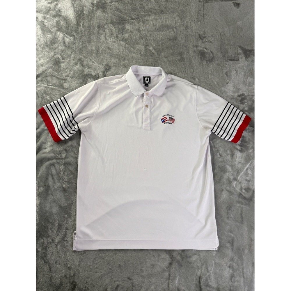 Foot Joy Caminetti Cup Est. 2000 Golf Polo Athletic Fit Mens L White Side Vents